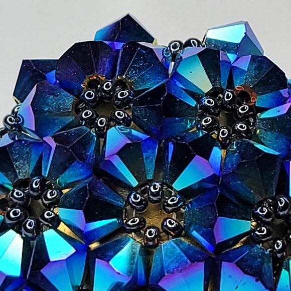 Blue Sparkling Crystal Ring Bicone Beads Cluster Ring Glitter Stretch Ring - Picture 5 of 12